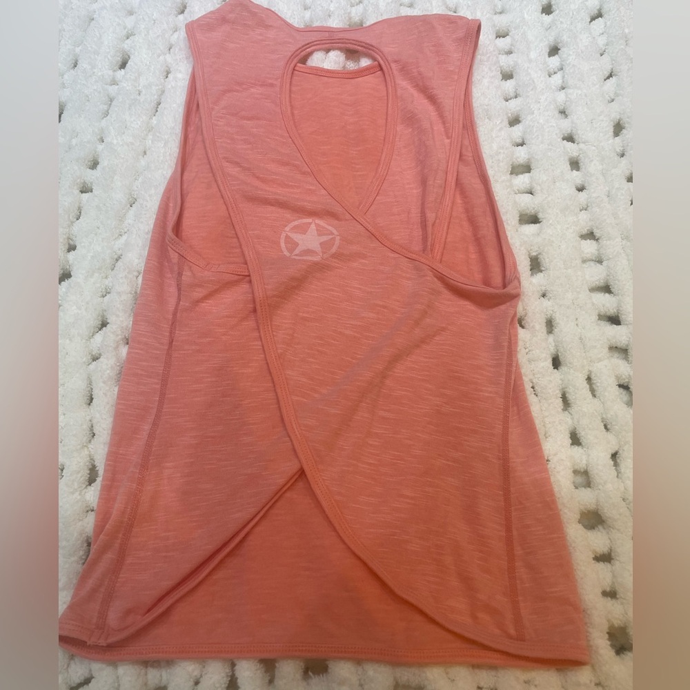 Savage Barbell light pink/Coral Muscle Tee with criss cross back Size small